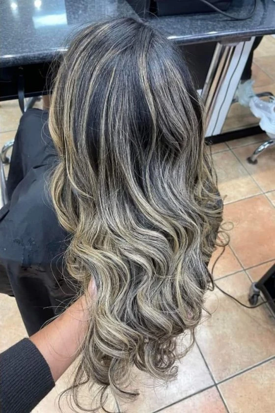 Hand-painted balayage in progress